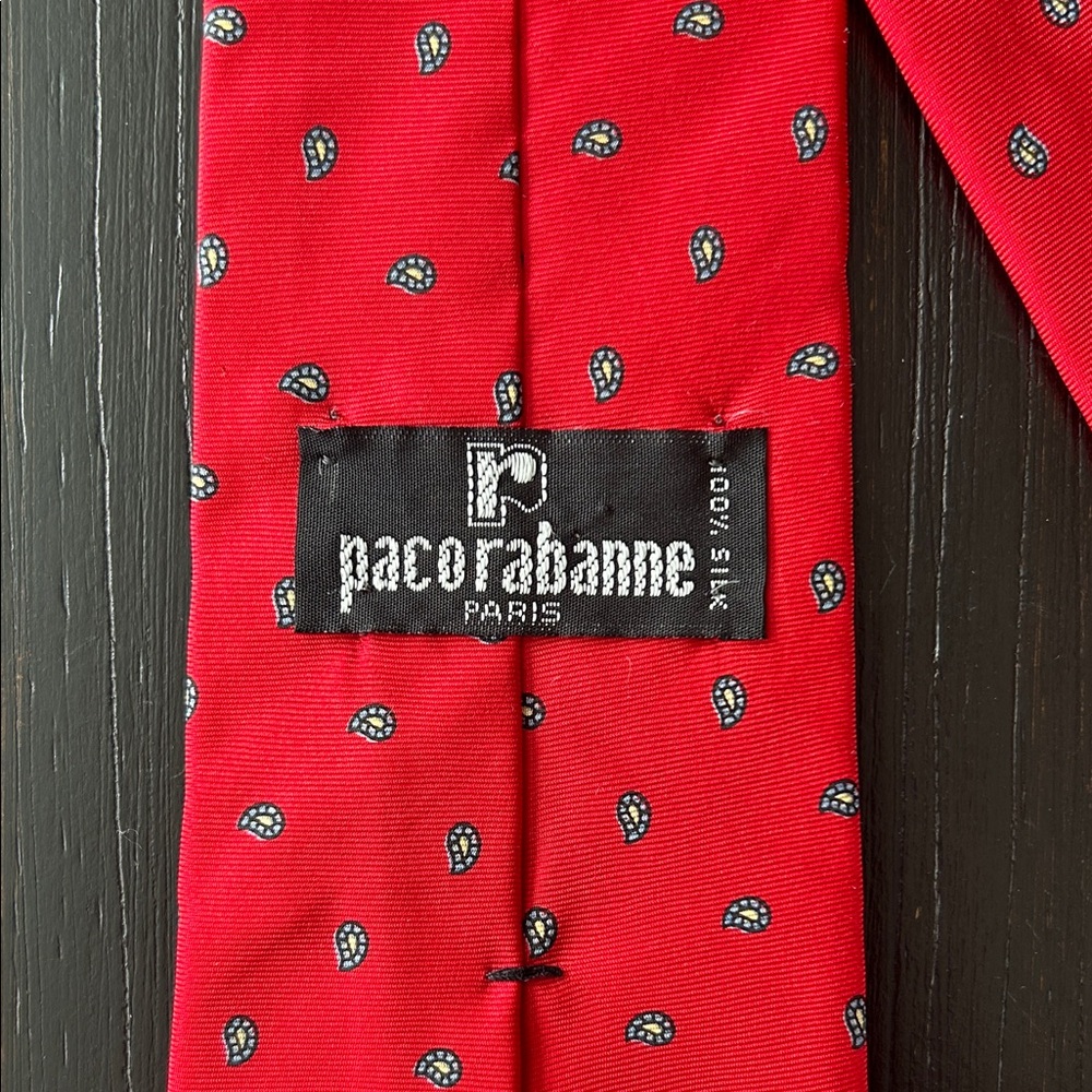 Vintage Paco Rabanne Red Silk Paisley Necktie — Classic Men’s Accessory
